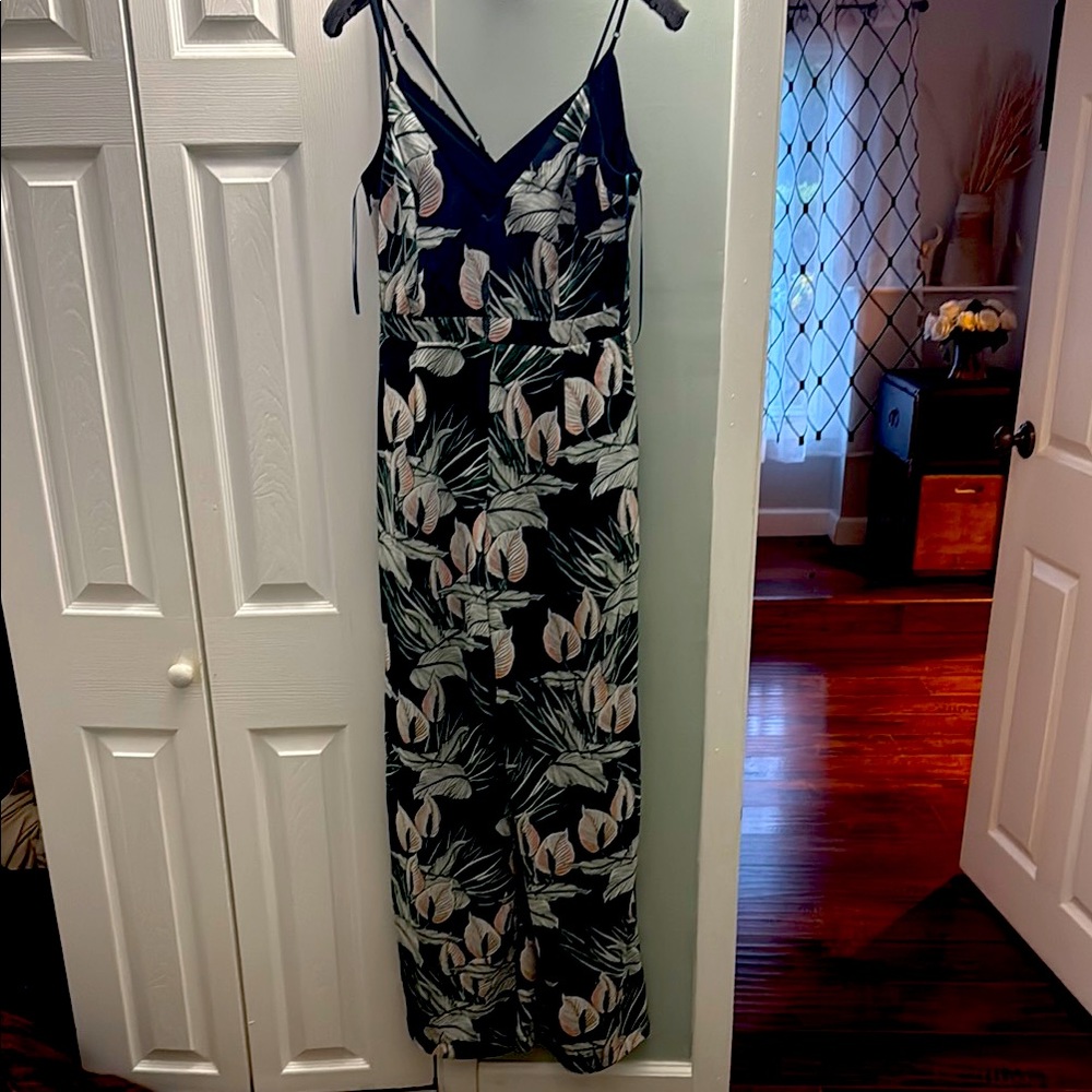 Adelyn Rae Green and White Spaghetti Strap Jumpsuit Small